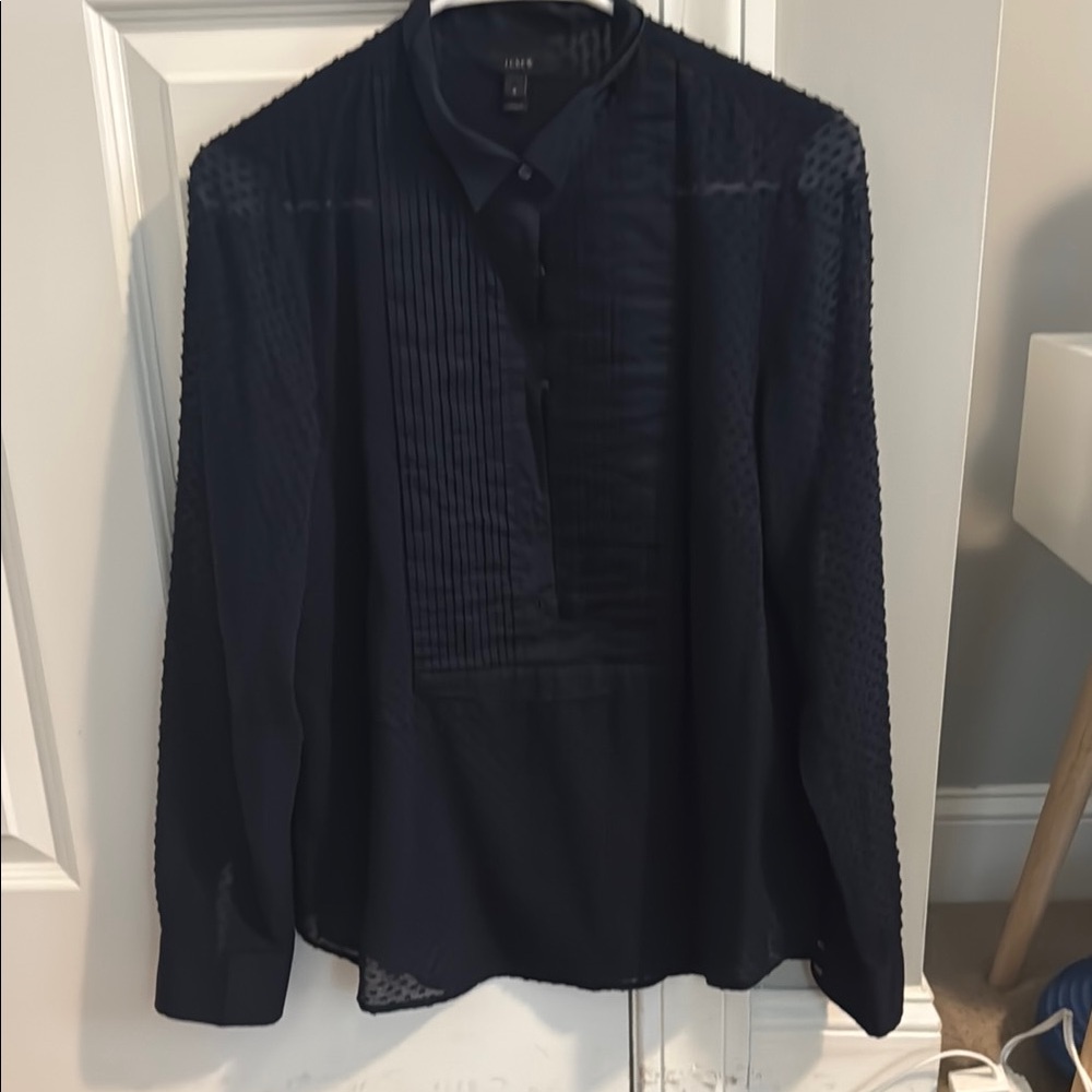 Elegant Navy Long Sleeve Blouse
